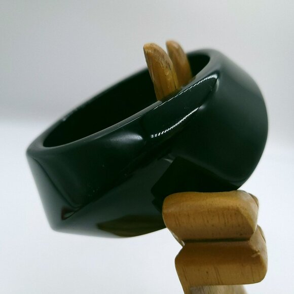 Vintage Chunky Black Lucite Bangle Bracelet Geometric Dome Modernist - Picture 7 of 13